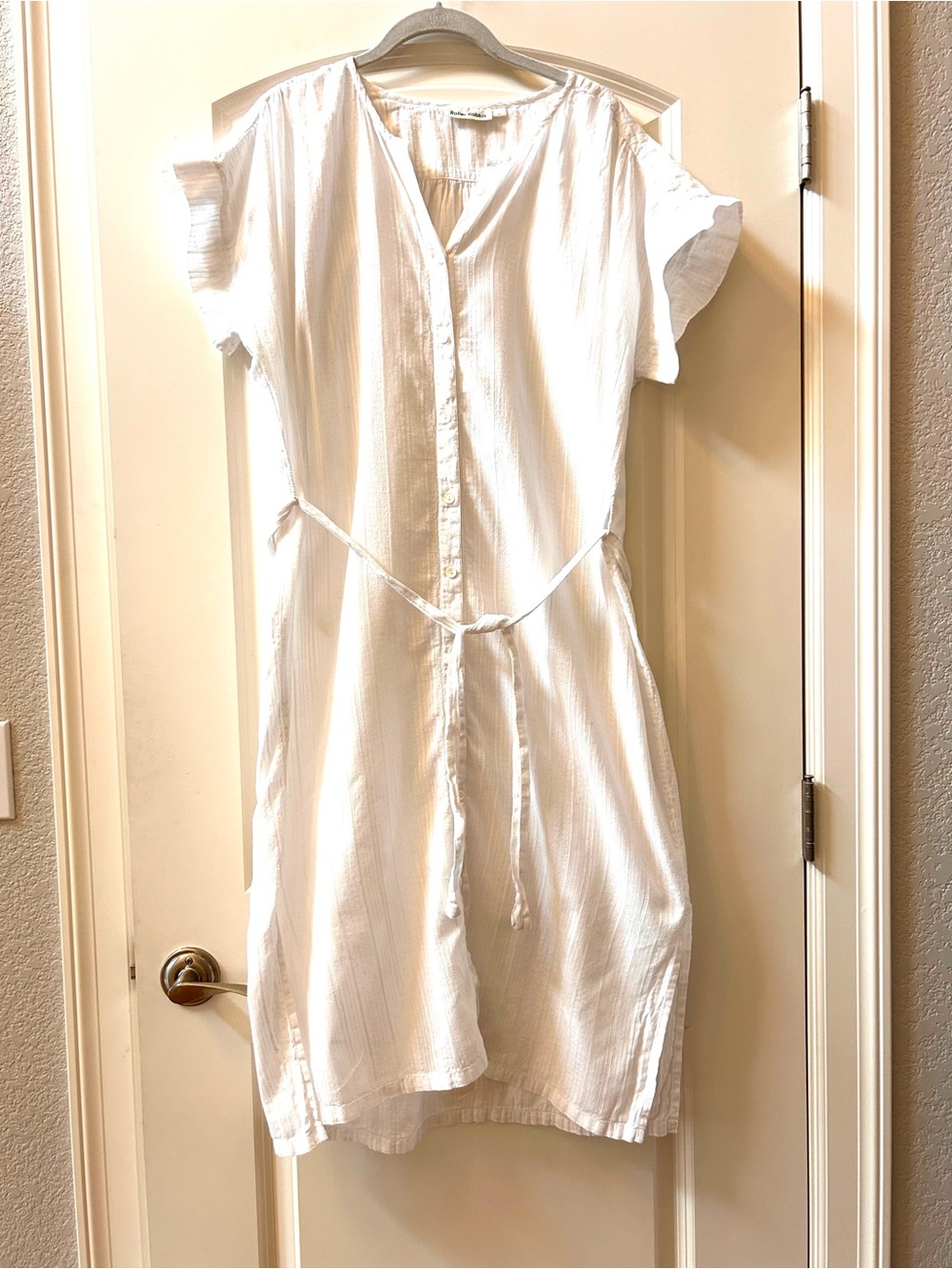 Roller Rabbit 100% Cotton Jacquard Full Button Down Midi Tie Waist Dress. EUC. L